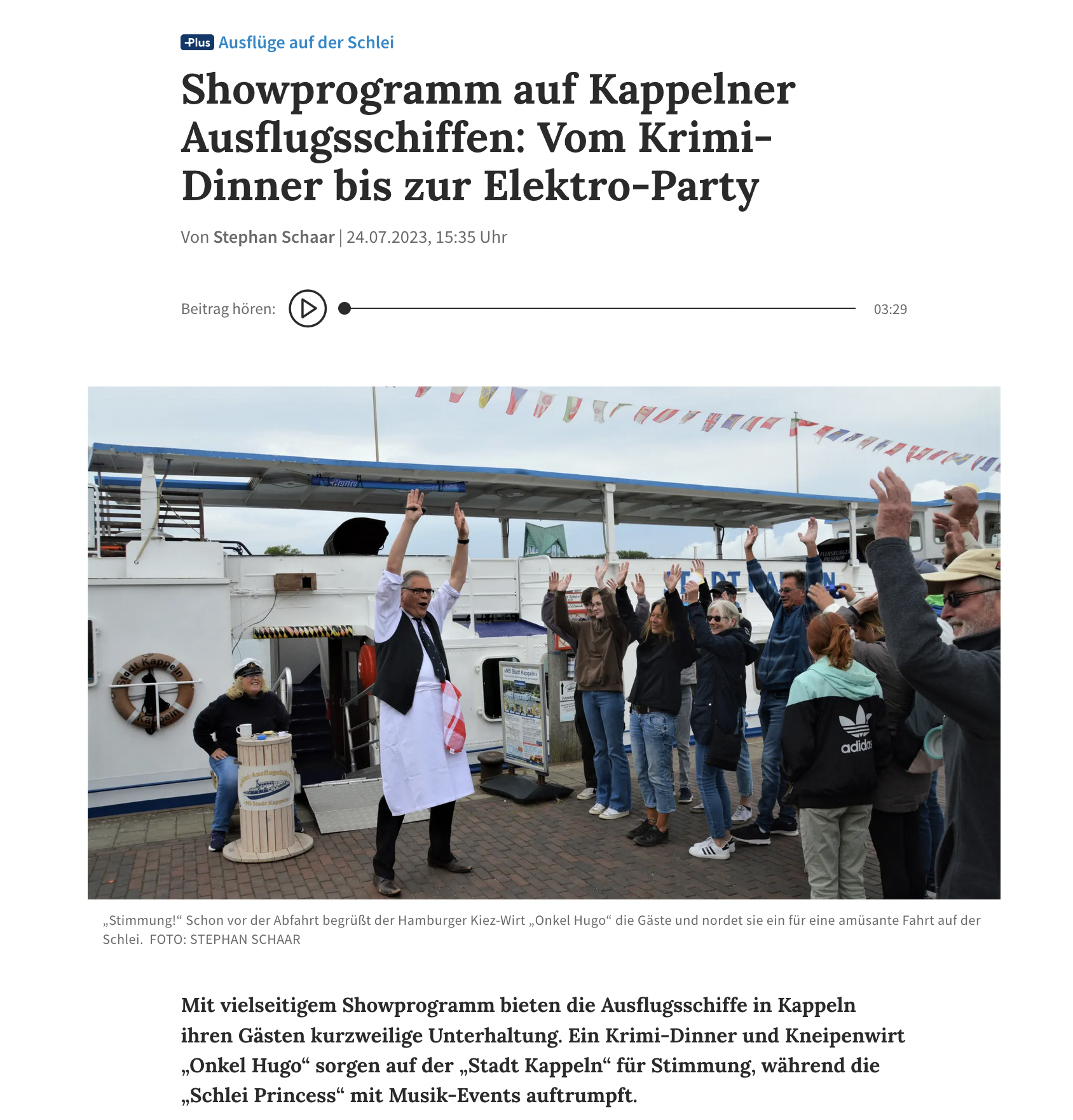 Onkel Hugo auf dem Kappeler Ausflugsschiff Onkel Hugo auf dem Kappeler Ausflugsschiff macht Stimmung